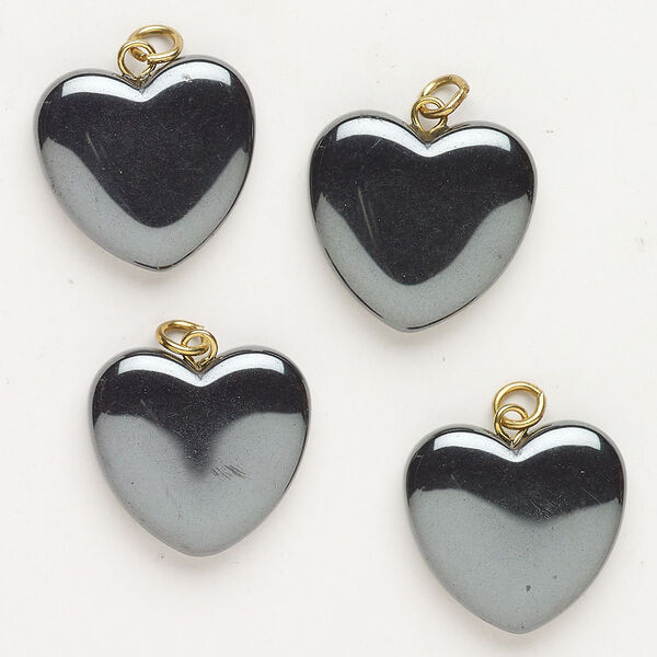 Drop steel Hemalyke™ 4pk 20-22mm puffed heart, gold finish manmade image number 0