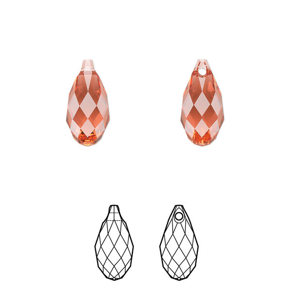 Briolette 24pk padparadscha, Crystal Passions® 13x6.5mm pendant drop 6010 image number 0