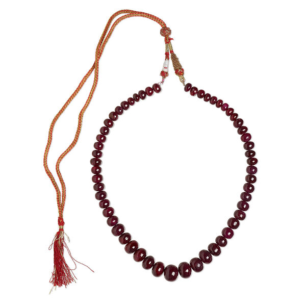 Bead, Indian ruby (dyed / heated), 6x4mm-14x12mm graduated hand-cut rondelle, B- grade, Mohs hardness 9. Sold per 15-1/2" to 16" strand. image number 0
