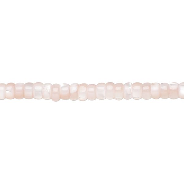 Bead, mother-of-pearl shell (dyed), light pink, 3x2mm heishi, Mohs hardness 3-1/2. Sold per 15-1/2 to 16-inch strand. image number 0