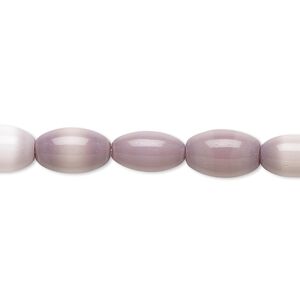 Bead, cat's eye glass (fiber optic glass), lavender, 11x6mm-11x8mm oval. Sold per 15-inch strand.