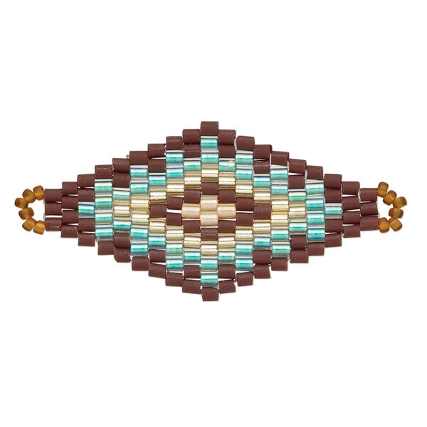 Focal, Creative Touch, glass, topaz brown / aqua blue / peach, 38x20mm double-sided diamond. Sold individually. image number 0