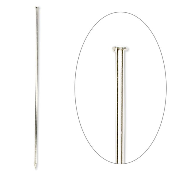 Stick pin, silver-finished brass, 3 inches, 18 gauge. Sold per pkg of 10. image number 0