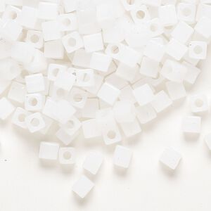 Seed bead, Miyuki, glass, pkg/250g, 3.5-3.7mm square, translucent opal white (SB-550).