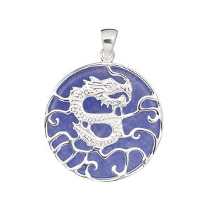 Jade / sterling silver 1pkg1, round dragon pendant 25mm