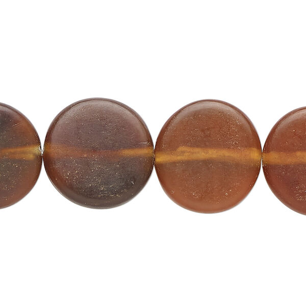 Bead, resin, brown, 17mm flat round. Sold per 15-1/2" to 16" strand. image number 0