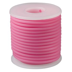 Cord, synthetic rubber, pink, 3mm round. Sold per pkg of 10 meters (32.8 feet).