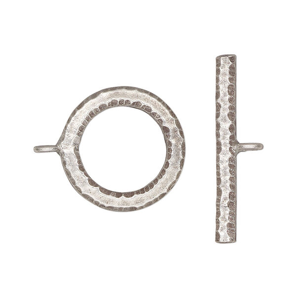 Clasp, toggle, Hill Tribes, antiqued sterling silver, 18mm hammered round. Sold individually. image number 0