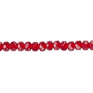 Bead, Czech fire-polished glass, ruby red, 5x4mm faceted rondelle. Sold per 15-1/2" to 16" strand.
