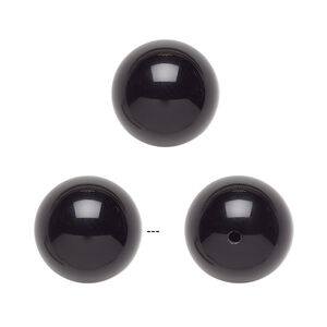 Black onyx 1pkg2, half-drilled round bead 12mm