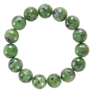 Ruby in zoisite 1pkg1, faceted round stretch bracelet natural 9 inch 15-16mm