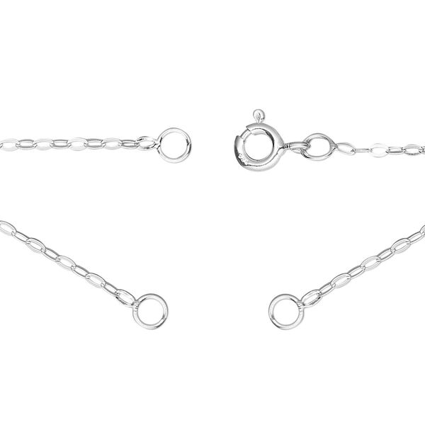Sterling silver 1pkg1, 1.1mm flat cable chain necklace component, 16.75 inch / 5mm springring clasp / 3.5mm jump ring image number 0