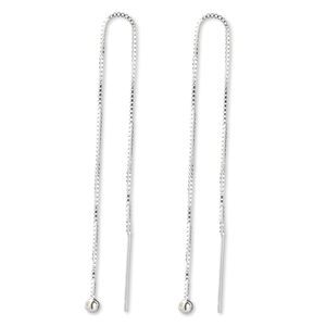 Ear thread 1pkg2 sterling silver, 5 inch box chain / 3mm ball, 1 pair
