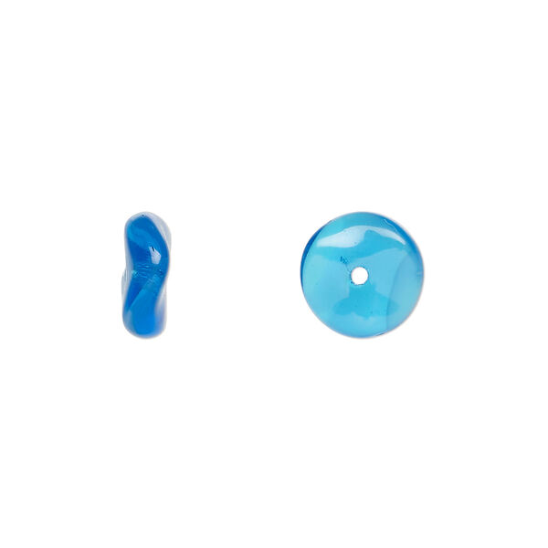 Bead, Czech pressed glass, opaque white/blue, 10x4mm rondelle. Sold per 15" to 16" strand. image number 0