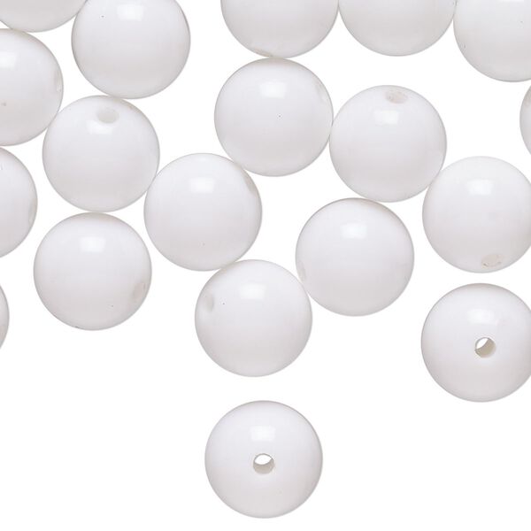 Bead, acrylic, white, 10mm round. Sold per 3-ounce pkg, approximately 160 beads. image number 0