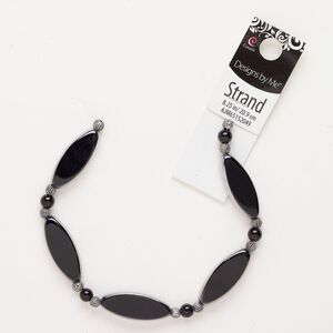 Bead 1pkg1 "pewter" (zinc-based alloy) / glass, mixed sizes / shapes, 8 inch assortment antique silver finish / opaque black / silver