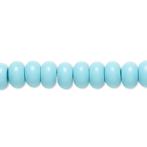 Bead, "turquoise" (resin) (imitation), blue, 8x5mm rondelle. Sold per 8-inch strand, approximately 40 beads. image number 0
