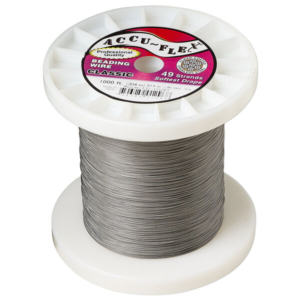 Beading wire, Accu-Flex®, nylon and stainless steel, clear, 49 strand, 0.014-inch diameter. Sold per 1,000-foot spool. image number 0