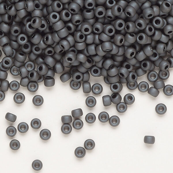 Seed bead, Miyuki, glass, pkg/50g, #8 rocaille, opaque matte metallic glazed luster slate (RR-2065). image number 0