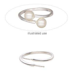 Ring, sterling silver, 5mm wide with (2) 5.5mm twisted pegs, fits up to 6mm half-drilled round bead, size 7. Sold individually.