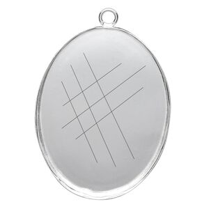 Focal, fine silver, 40x30mm oval bezel cup with open loop. Sold individually.