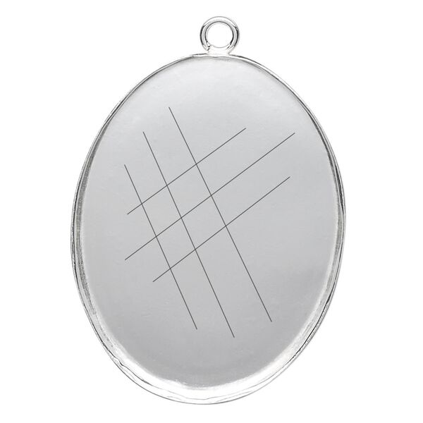 Focal, fine silver, 40x30mm oval bezel cup with open loop. Sold individually. image number 0