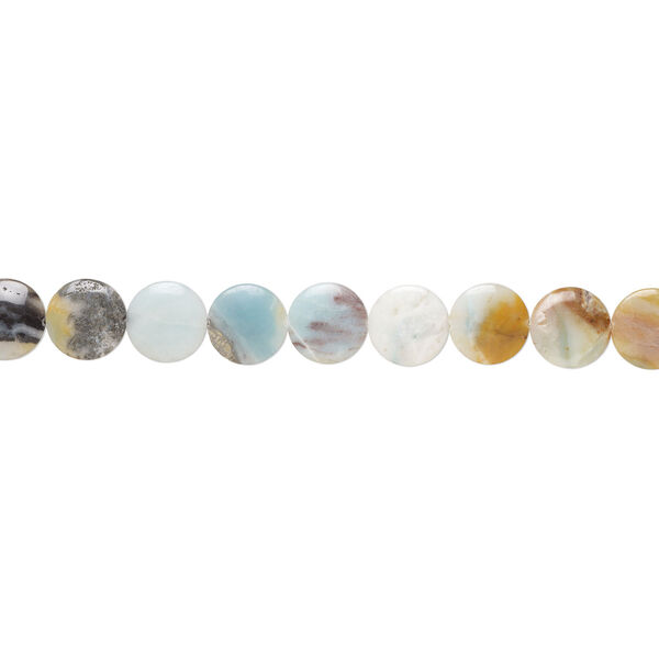 Flower amazonite 1pkg1, puffed flat round bead natural, 15 inch 22mm image number 1