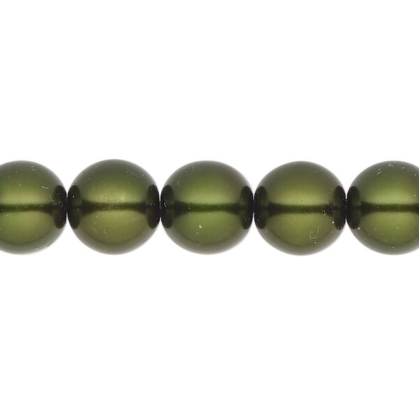 Bead, Czech glass pearl, glass, dark olive green, 10mm round. Sold per 18-inch strand, approximately 50 beads. image number 0