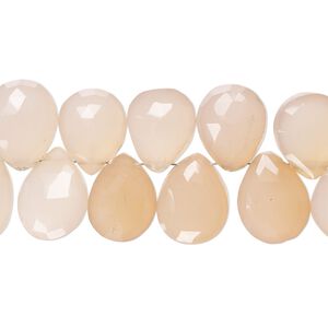 Peach chalcedony / pink chalcedony 1pkg1, hand-cut top-drilled faceted puffed teardrop bead 8 inch 12x9mm-14x11mm