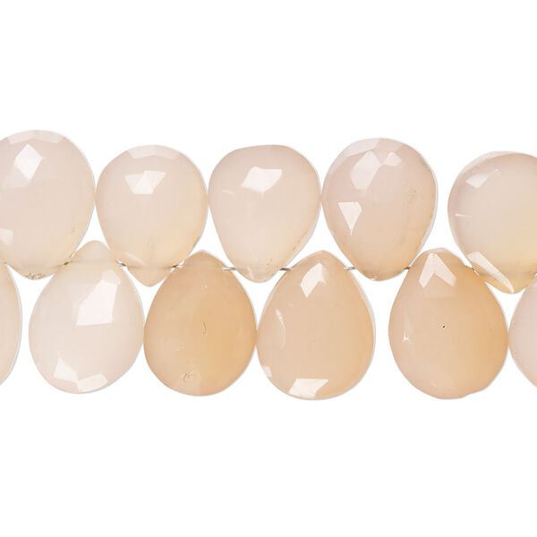 Peach chalcedony / pink chalcedony 1pkg1, hand-cut top-drilled faceted puffed teardrop bead 8 inch 12x9mm-14x11mm image number 0