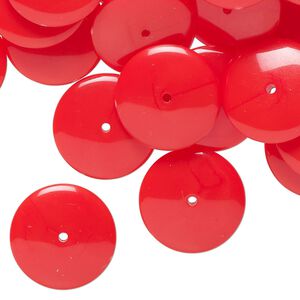 Bead, acrylic, red, 16x4mm rondelle. Sold per 2-ounce pkg, approximately 110 beads.