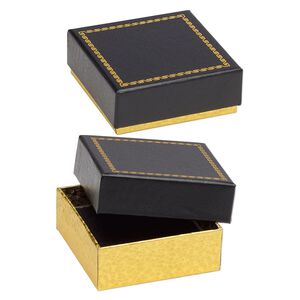 Box, paper and velvet, black and gold, 3 x 3 x 1-1/8 inch square. Sold per pkg of 6.
