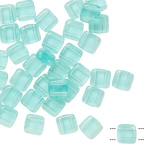 Bead, Preciosa, Czech pressed glass, transparent light aqua, 6x6mm flat square with (2) 0.7mm holes. Sold per pkg of 40.