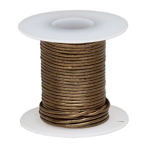 Cord, leather (coated), metallic bronze, 0.5-0.8mm round. Sold per 5-yard spool.