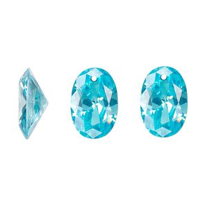 Drop, cubic zirconia, aqua blue, 15x10mm hand-faceted oval, Mohs hardness 8-1/2. Sold per pkg of 2.