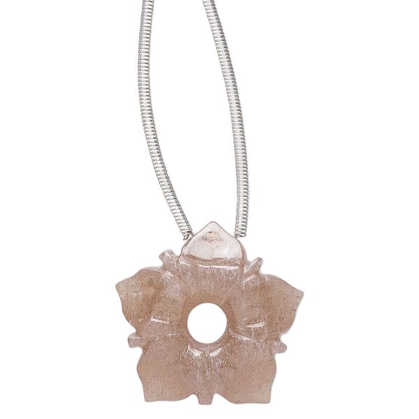 Coffee moonstone 1pkg1, hand-cut top-drilled carved flower bead natural 20x20mm / 4mm center hole image number 0