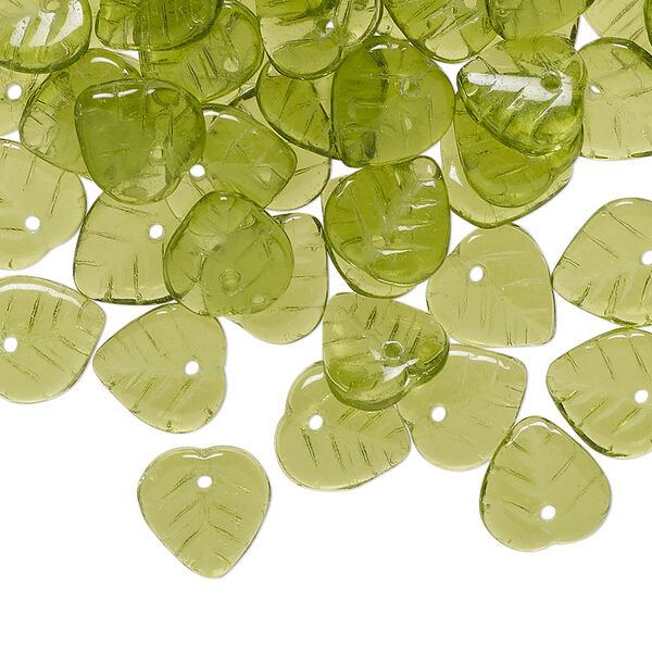 Czech pressed glass 1pkg100, top-drilled leaf bead transparent olivine 9x8.5mm image number 0