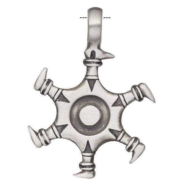 Pendant, Powerful Pewter Pendants, antiqued pewter (tin-based alloy), 49x37mm single-sided wheel with feet and 6mm hole. Sold individually. image number 0