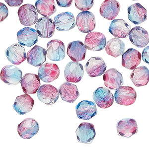 Bead 1pkg1200 (1 mass), Czech fire-polished glass, two-tone, translucent red and blue, 6mm faceted round.