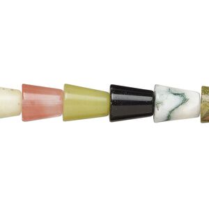 Multi-gemstone / glass 1pkg1, cone bead 15 inch 9x7mm-11x8mm