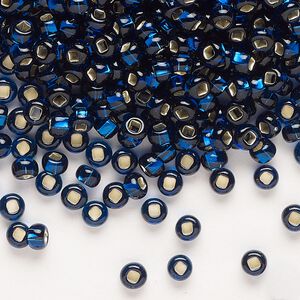 Seed bead, Preciosa Ornela Czech glass, pkg/50g, #6 rocaille, transparent silver-lined dark aquamarine, (67100).