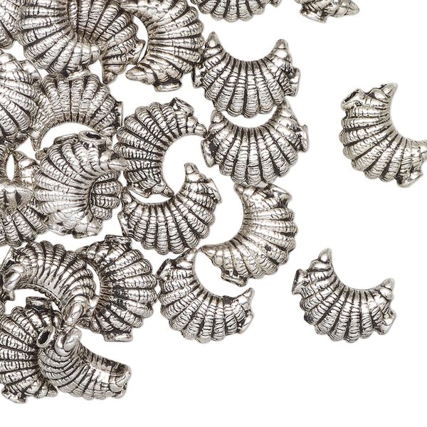 Bead, antique silver-finished "pewter" (zinc-based alloy), 11x8mm croissant. Sold per pkg of 50. image number 0