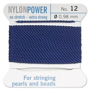 Thread, Griffin, nylon, dark blue, size #12. Sold per 2-meter card (approximately 78 inches).