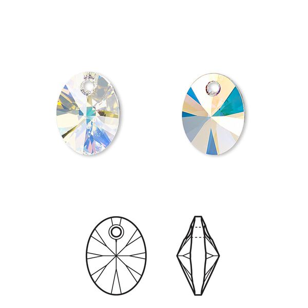 Drop 2pk crystal AB, Crystal Passions® 12x9mm pendant mini oval 6028 image number 0
