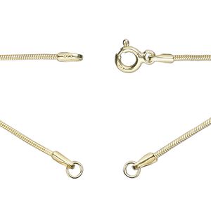 Chain sterling silver 1pkg1 snake, 1.1mm necklace component / 3.5mm jump ring / springring clasp, "vermeil" 16.75 inch
