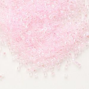 Seed bead, Delica®, glass, pkg/250g, #11 round, translucent pink-lined rainbow pink (DB-0071).