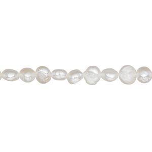 Pearl, cultured freshwater (bleached), white, 4-5mm flat-sided potato, D grade, Mohs hardness 2-1/2 to 4. Sold per 16-inch strand.