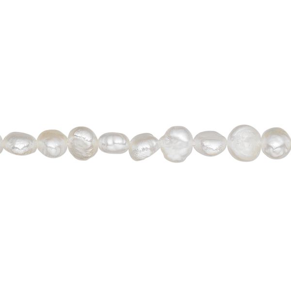 Pearl, cultured freshwater (bleached), white, 4-5mm flat-sided potato, D grade, Mohs hardness 2-1/2 to 4. Sold per 16-inch strand. image number 0