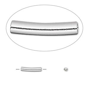 Bead, sterling silver, 10x2mm curved round tube. Sold per pkg of 10.