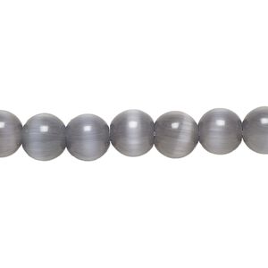 Bead, cat's eye glass (fiber optic glass), opaque black, 8mm round, quality grade. Sold per 15-1/2" to 16" strand.
